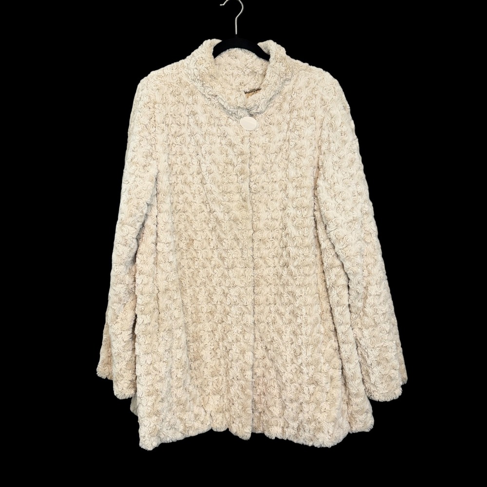 Dennis by Dennis Basso Faux Fur Coat 1X Cream Plush Mob Wife Old Money Luxury